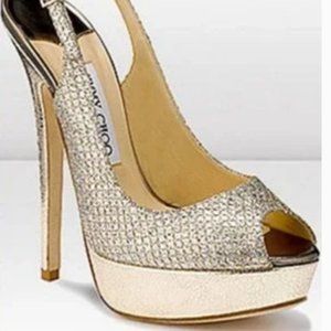 JIMMY CHOO HEELS, SANDALS, SHOES - GLITTER CHAMPAGNE GOLD METALLIC-PARTY-38.5